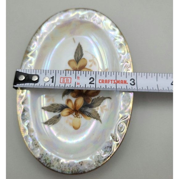 Lipper Mann Japan Lusterware Butter Pat Trinket Dish Handpainted Flower Gold Rim - Picture 8 of 8